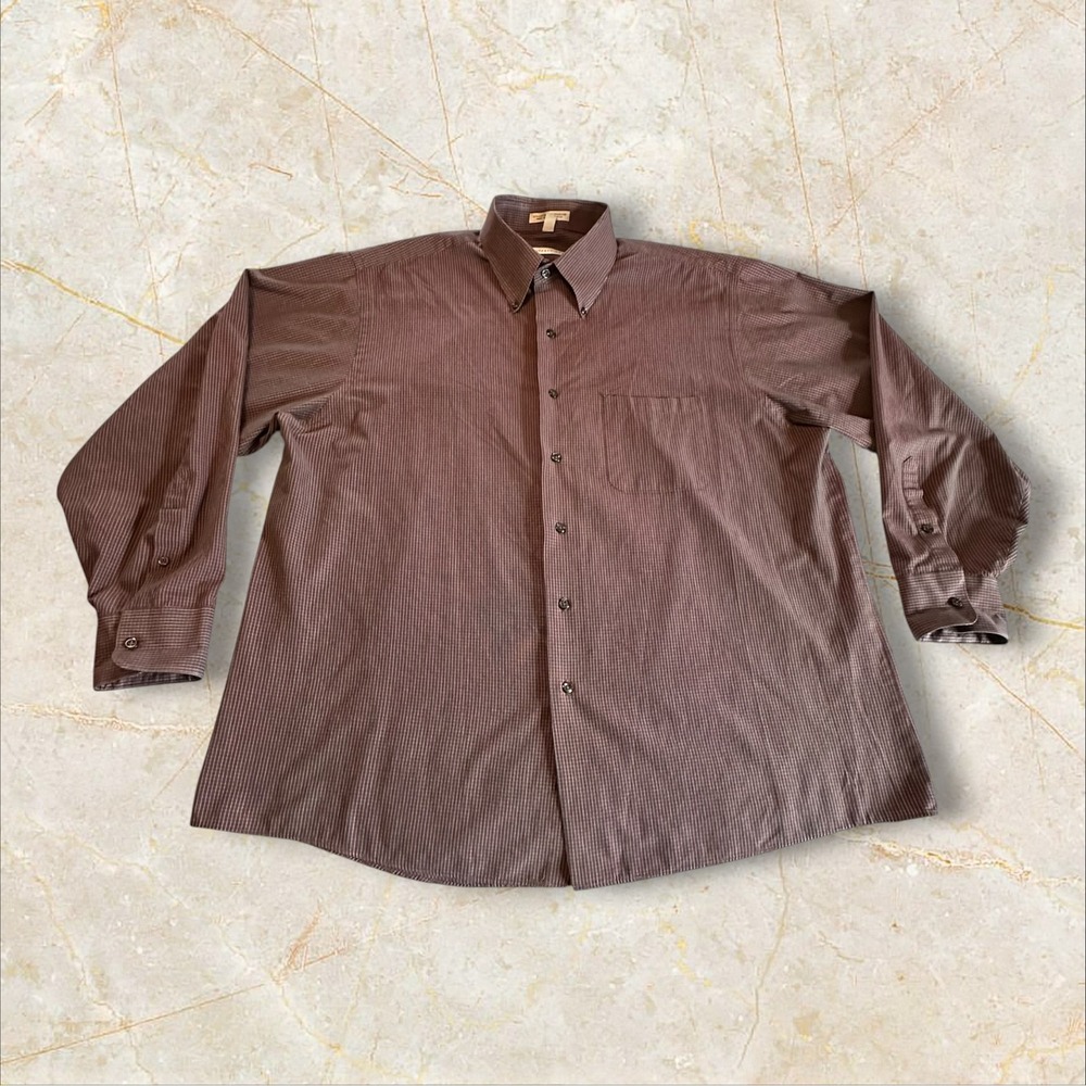 Geoffrey Beene Dress Shirt‎ Mens XL Burgundy Micro Grid Wrinkle Free